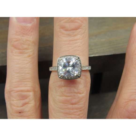 Size 7 Sterling Silver Halo Style CZ Square Band Ring Vintage Statement - Picture 4 of 8